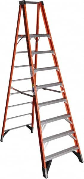 Werner - 8 Steps, 10' High, Type IAA Rating, Fiberglass Platform Ladder - 375 Lb Capacity, 34" Base Width - Makers Industrial Supply