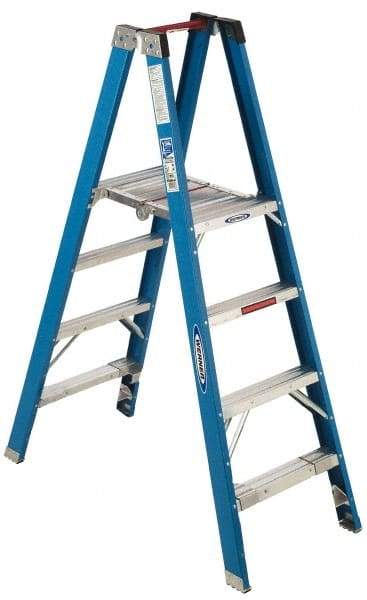 Werner - 2 Steps, 4' High, Type I Rating, Fiberglass Platform Ladder - 250 Lb Capacity, 20" Base Width - Makers Industrial Supply