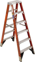 Werner - 5 Steps, 6' High, Type IAA Rating, Fiberglass & Aluminum Step Ladder - 375 Lb Capacity, 24-5/8" Base Width - Makers Industrial Supply