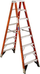 Werner - 7 Steps, 8' High, Type IAA Rating, Fiberglass & Aluminum Step Ladder - 375 Lb Capacity, 28-1/8" Base Width - Makers Industrial Supply