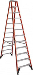 Werner - 11 Steps, 12' High, Type IAA Rating, Fiberglass & Aluminum Step Ladder - 375 Lb Capacity, 35-1/8" Base Width - Makers Industrial Supply