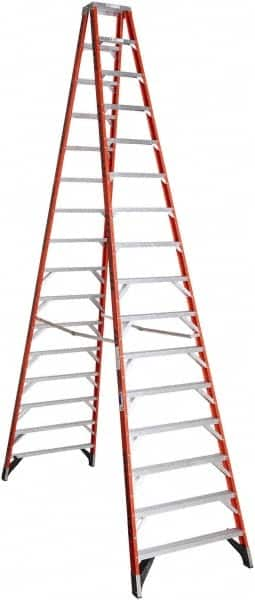 Werner - 15 Steps, 16' High, Type IA Rating, Fiberglass & Aluminum Step Ladder - 300 Lb Capacity, 41-7/8" Base Width - Makers Industrial Supply