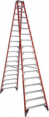 Werner - 17 Steps, 18' High, Type IA Rating, Fiberglass & Aluminum Step Ladder - 300 Lb Capacity, 46" Base Width - Makers Industrial Supply