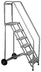 PW Platforms - 80" 5 Step Portable Safety Ladder - 300 Lb Capacity, 50" Platform Height, 32" Base Width x 45" Depth, Perforated Tread - Makers Industrial Supply