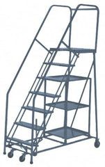 PW Platforms - 8 Step Ladder - Rolling Safety Stock Picking Ladder, 300 Lb Capacity, 80" Platform Height, 32" Base Width x 69" Base Depth, Perforated Tread - Makers Industrial Supply