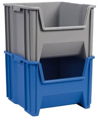 Akro-Mils - 75 Lb. Load Capacity, 17-1/2" Deep, Gray Polypropylene Hopper Stacking Bin - 12-1/2" High x 16-1/2" Wide x 17-1/2" Long - Makers Industrial Supply