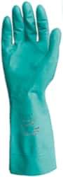 Ansell - Size M (8), 15" Long, 22 mil Thick, Nitrile Chemical Resistant Gloves - Textured Finish, Straight Cuff, ANSI Abrasion Level 5, ANSI Cut Level 0, Green, FDA Approved - Makers Industrial Supply