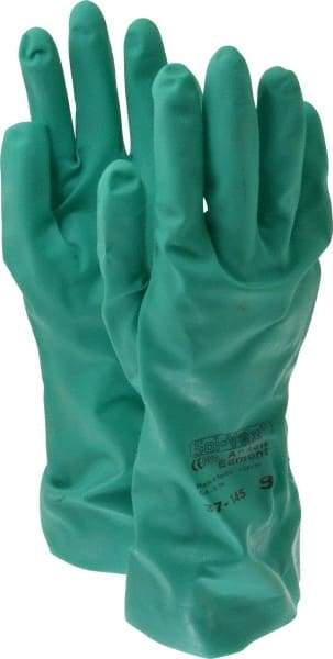 Ansell - Size L (9), 13" Long, 11 mil Thick, Nitrile Chemical Resistant Gloves - Textured Finish, Straight Cuff, ANSI Abrasion Level 4, ANSI Cut Level 0, Green, FDA Approved - Makers Industrial Supply