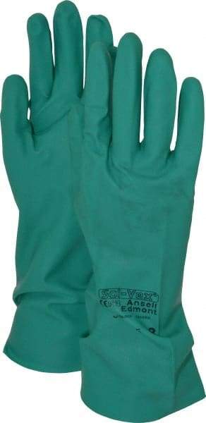 Ansell - Size M (8), 13" Long, 15 mil Thick, Nitrile Chemical Resistant Gloves - Textured Finish, Straight Cuff, ANSI Abrasion Level 4, ANSI Cut Level 0, Green, FDA Approved - Makers Industrial Supply