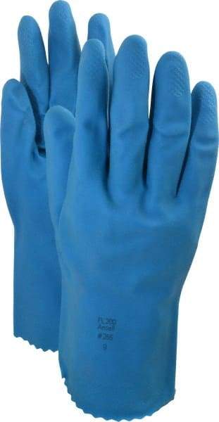 Ansell - Size L (9), 12" Long, 20 mil Thick, Latex Chemical Resistant Gloves - Textured Finish, Cotton Lined, Gauntlet Pinked Cuff, Blue, FDA Approved - Makers Industrial Supply