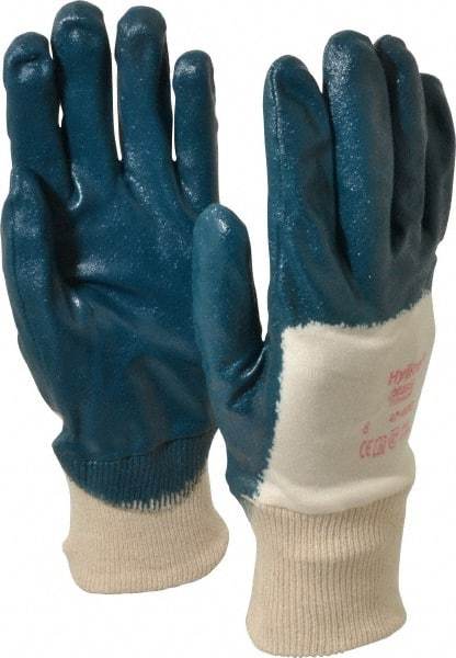 Ansell - Size M (8) Nitrile Coated Interlock Knit General Protection Work Gloves - For General Purpose, Palm & Fingers Coated, Knit Wrist Cuff, Full Fingered, Blue/White, Paired - Makers Industrial Supply