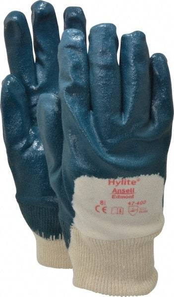 Ansell - Size M/L (8.5) Nitrile Coated Interlock Knit General Protection Work Gloves - For General Purpose, Palm & Fingers Coated, Knit Wrist Cuff, Full Fingered, Blue/White, Paired - Makers Industrial Supply