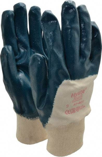 Ansell - Size L (9) Nitrile Coated Interlock Knit General Protection Work Gloves - For General Purpose, Palm & Fingers Coated, Knit Wrist Cuff, Full Fingered, Blue/White, Paired - Makers Industrial Supply