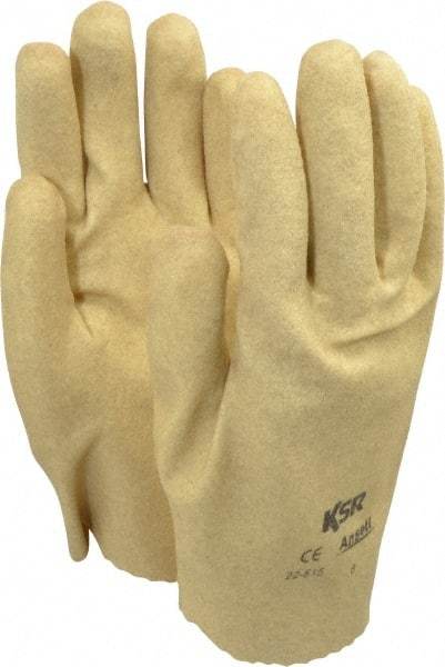 Ansell - Size M (8) Vinyl Coated Interlock Knit General Protection Work Gloves - For General Purpose, Fully Coated, Slip-On Cuff, Full Fingered, Tan, Paired - Makers Industrial Supply