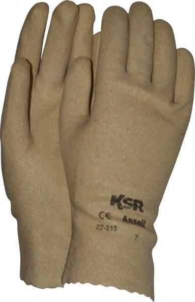 Ansell - Vinyl Coated Interlock Knit General Protection Work Gloves - For General Purpose, Fully Coated, Slip-On Cuff, Full Fingered, Tan, Paired - Makers Industrial Supply