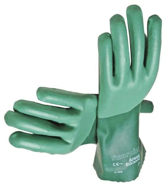 Ansell - Size XL (10), 14" Long, 55 mil Thick, Supported, Neoprene Chemical Resistant Gloves - Textured Finish, Cotton Interlock Knit Lined, Gauntlet Cuff, ANSI Abrasion Level 3, ANSI Cut Level 1, Green - Makers Industrial Supply