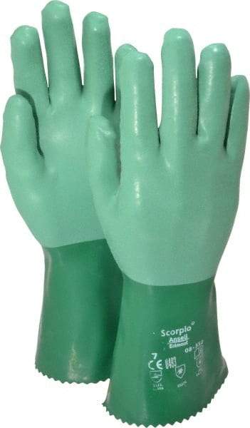 Ansell - Size S (7), 12" Long, 55 mil Thick, Supported, Neoprene Chemical Resistant Gloves - Textured Finish, Cotton Interlock Knit Lined, Gauntlet Cuff, ANSI Abrasion Level 3, ANSI Cut Level 1, Green - Makers Industrial Supply