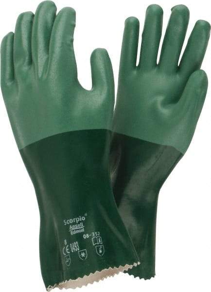 Ansell - Size M (8), 12" Long, 55 mil Thick, Supported, Neoprene Chemical Resistant Gloves - Textured Finish, Cotton Interlock Knit Lined, Gauntlet Cuff, ANSI Abrasion Level 3, ANSI Cut Level 1, Green - Makers Industrial Supply