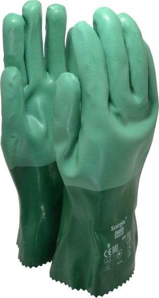 Ansell - Size L (9), 12" Long, 55 mil Thick, Supported, Neoprene Chemical Resistant Gloves - Textured Finish, Cotton Interlock Knit Lined, Gauntlet Cuff, ANSI Abrasion Level 3, ANSI Cut Level 1, Green - Makers Industrial Supply