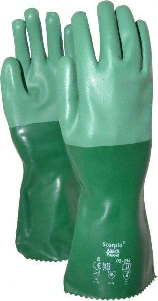 Ansell - Size M (8), 14" Long, 55 mil Thick, Supported, Neoprene Chemical Resistant Gloves - Textured Finish, Cotton Interlock Knit Lined, Gauntlet Cuff, ANSI Abrasion Level 3, ANSI Cut Level 1, Green - Makers Industrial Supply