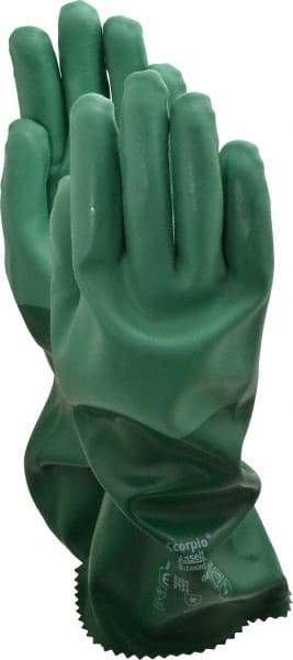 Ansell - Size L (9), 14" Long, 55 mil Thick, Supported, Neoprene Chemical Resistant Gloves - Textured Finish, Cotton Interlock Knit Lined, Gauntlet Cuff, ANSI Abrasion Level 3, ANSI Cut Level 1, Green - Makers Industrial Supply