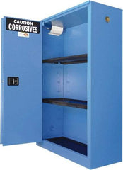 Securall Cabinets - 2 Door, 2 Shelf, Blue Steel Standard Safety Cabinet for Corrosive Chemicals - 65" High x 43" Wide x 18" Deep, Sliding Door, 3 Point Key Lock, 45 Gal Capacity - Makers Industrial Supply