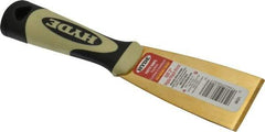 Hyde Tools - 2" Wide Brass Putty Knife - Stiff, Cushioned Grip Polypropylene Handle, 8" OAL - Makers Industrial Supply