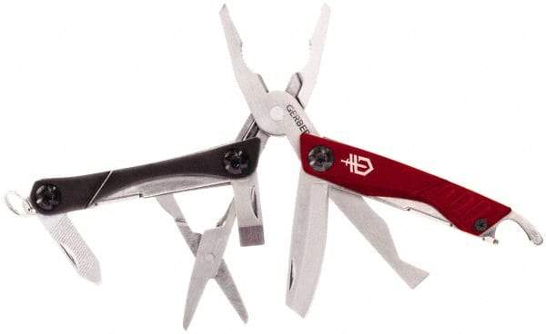 Gerber - 10 Piece, Multi-Tool Set - Black/Silver/Red, 4-1/4" OAL, 2-3/4" Closed Length - Makers Industrial Supply