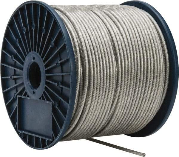 Value Collection - 3/16" x 3/32" Diam, Aircraft Cable - 920 Lb Breaking Strength, 7 x 7 Strand Core, Vinyl Coating - Makers Industrial Supply