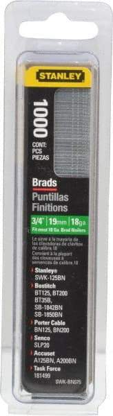 Stanley - 18 Gauge 3/4" Long Brad Nails for Power Nailers - Steel, Galvanized Finish, Straight Stick Collation, Brad Head, Chisel Point - Makers Industrial Supply