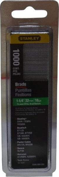 Stanley - 18 Gauge 1-1/4" Long Brad Nails for Power Nailers - Steel, Galvanized Finish, Straight Stick Collation, Brad Head, Chisel Point - Makers Industrial Supply