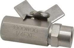 Midwest Control - 1/4" Pipe, Full Port, Stainless Steel Miniature Ball Valve - 2 Piece, Inline - Two Way Flow, FNPT x FNPT Ends, Butterfly Handle, 1,000 WOG, 150 WSP - Makers Industrial Supply