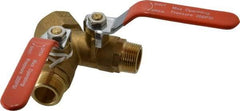 Midwest Control - 3/4 x 1" Pipe, Standard Port, Brass Standard Ball Valve - 2 Piece, Three Way, FNPT x MNPT x MNPT Ends, Lever Handle, 250 WOG, 150 WSP - Makers Industrial Supply