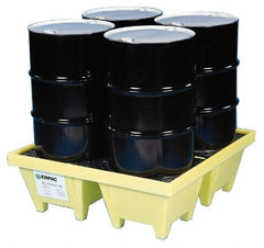 Enpac - 83 Gal Sump, 6,000 Lb Capacity, 4 Drum, Plastic Spill Deck or Pallet - 50" Long x 50" Wide x 13.43" High, Yellow, Liftable Fork, Vertical, 2 x 2 Drum Configuration - Makers Industrial Supply