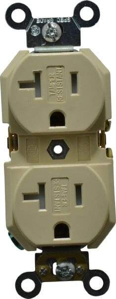 Leviton - 125 VAC, 20 Amp, 5-20R NEMA Configuration, Ivory, Specification Grade, Self Grounding Duplex Receptacle - 1 Phase, 2 Poles, 3 Wire, Flush Mount, Tamper Resistant - Makers Industrial Supply