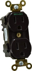 Leviton - 125 VAC, 15 Amp, 5-15R NEMA Configuration, Brown, Industrial Grade, Self Grounding Duplex Receptacle - 1 Phase, 2 Poles, 3 Wire, Flush Mount, Impact and Tamper Resistant - Makers Industrial Supply