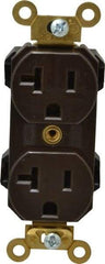 Leviton - 125 VAC, 20 Amp, 5-20R NEMA Configuration, Brown, Industrial Grade, Self Grounding Duplex Receptacle - 1 Phase, 2 Poles, 3 Wire, Flush Mount, Impact and Tamper Resistant - Makers Industrial Supply