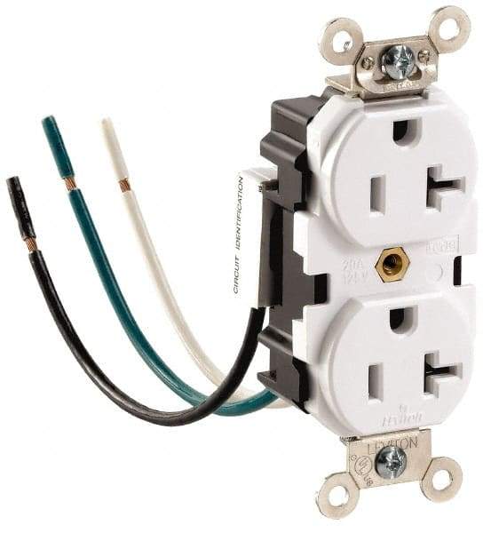 Leviton - 125 VAC, 15 Amp, 5-15R NEMA Configuration, Gray, Hospital Grade, Self Grounding Duplex Receptacle - 1 Phase, 2 Poles, 3 Wire, Flush Mount, Impact and Tamper Resistant - Makers Industrial Supply