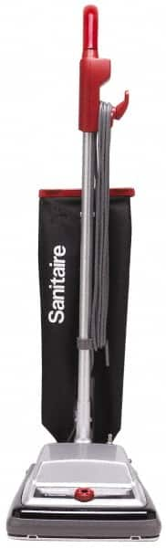 Sanitaire - Single Motor Heavy-Duty Upright Vacuum Cleaner - 12" Cleaning Width, 7" Amps, Ergonomically Looped Handle, Black with Silver Hood - Makers Industrial Supply