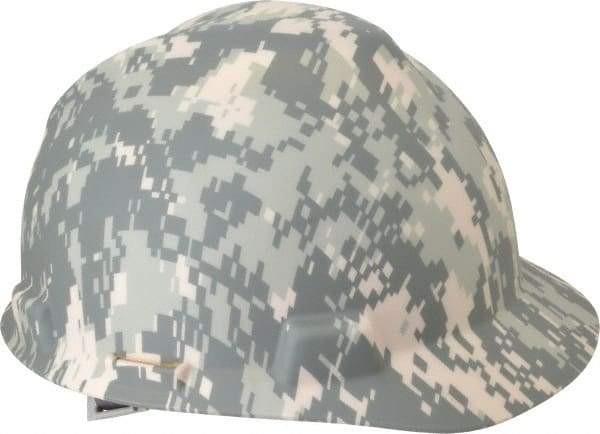 MSA - ANSI Type I, Class E Rated, 4-Point, Ratchet Adjustment Hard Hat - Size 7 to 8-1/2, Standard Brim, Camouflage - Makers Industrial Supply