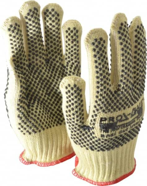 PRO-SAFE - Size S (7), ANSI Cut Lvl 4, PVC Coated Cut Resistant Gloves - Fully Coated Coated, ATA/Cotton Lining, Knit Wrist, Yellow/Black, Paired - Makers Industrial Supply