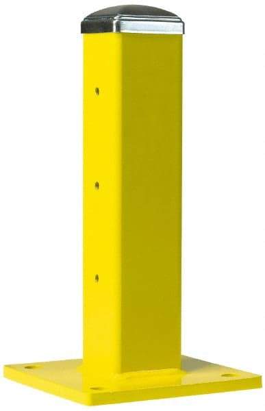 Steel King - Single 18 Inch High Center Steel Guard Rail Mount Post - Yellow, Powder Coated, 10 Inch Mounted Length x 10 Inch Mounted Width For Use with Steel King Railing - Makers Industrial Supply