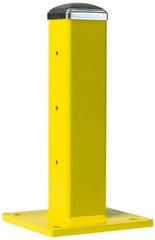 Steel King - Single 18 Inch High Corner Steel Guard Rail Mount Post - Yellow, 10 Inch Mounted Length x 10 Inch Mounted Width For Use with Steel King Railing - Makers Industrial Supply