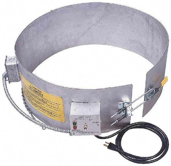 Made in USA - 9-1/4" Wide, 55 Gallon Wrap-Around Drum Heater - 120 Volt, to 800 Watts, 6.67 Amps, 0°F to 165°F Thermostat Rating - Makers Industrial Supply