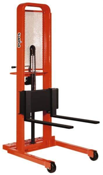 Presto Lifts - 2,000 Lb Capacity, 76" Lift Height, Adjustable Forks Base - Straddle Manually Operated Lift - 3-1/4" Minimum Operating Height - Makers Industrial Supply