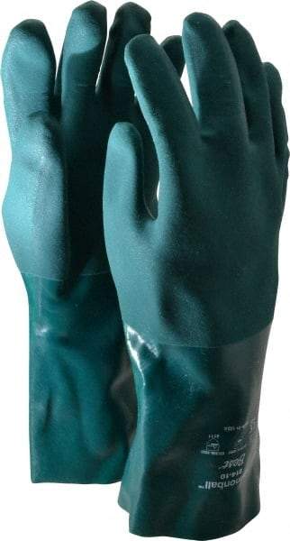 SHOWA - Size L (10), 14" Long, 30 mil Thick, Supported, PVC Chemical Resistant Gloves - Textured Finish, Cotton Jersey Lined, Gauntlet Cuff, ANSI Abrasion Level 4, ANSI Cut Level 1, ANSI Puncture Level 1, Green - Makers Industrial Supply