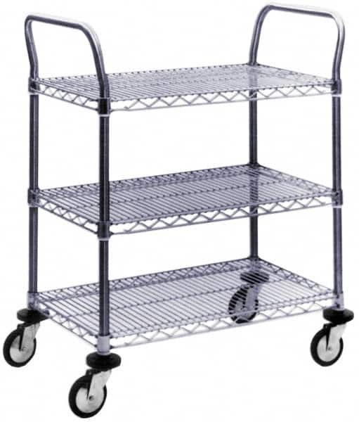 Value Collection - 600 Lb Capacity, 18" Wide x 60" Long x 39" High Wire Cart - 3 Shelf, Steel, Swivel Casters - Makers Industrial Supply