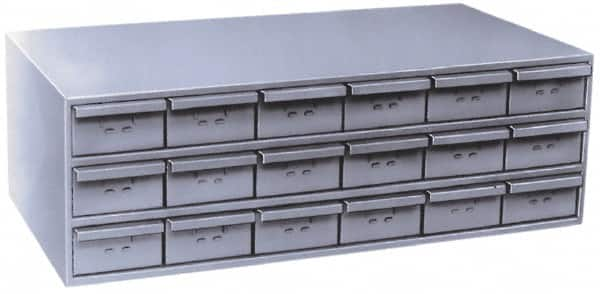 Durham - 18 Drawer, Small Parts Steel Storage Cabinet - 17-1/4" Deep x 33-3/4" Wide x 12-7/8" High - Makers Industrial Supply