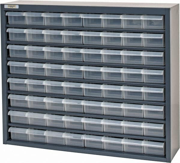 Durham - 64 Drawer, Small Parts Steel Storage Cabinet w/Plastic Drawers - 6-3/8" Deep x 25-7/8" Wide x 21-3/8" High - Makers Industrial Supply