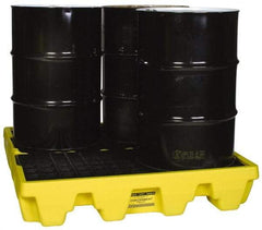 Eagle - 66 Gal Sump, 8,000 Lb Capacity, 4 Drum, Polyethylene Spill Deck or Pallet - 51-1/2" Long x 51-1/2" Wide x 8" High, Yellow, Liftable Fork, Drain Included, Low Profile, Vertical, 2 x 2 Drum Configuration - Makers Industrial Supply